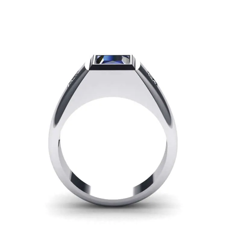 Men's Statement Ring Natural Diamonds & Gemstone in Solid Silver