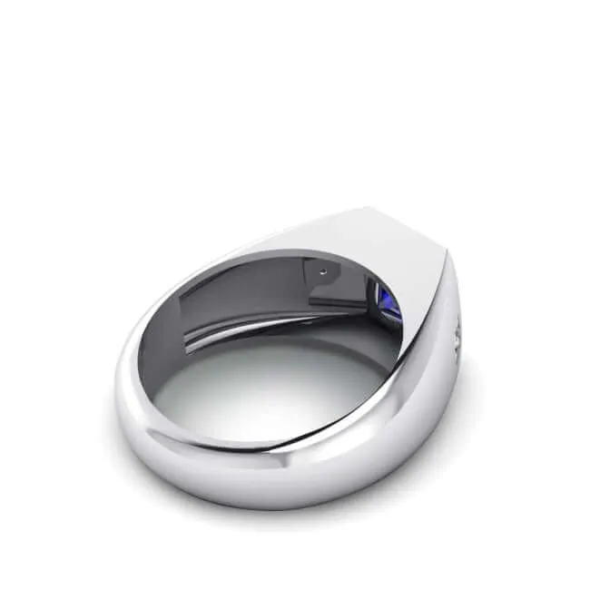 Men's Statement Ring Natural Diamonds & Gemstone in Solid Silver
