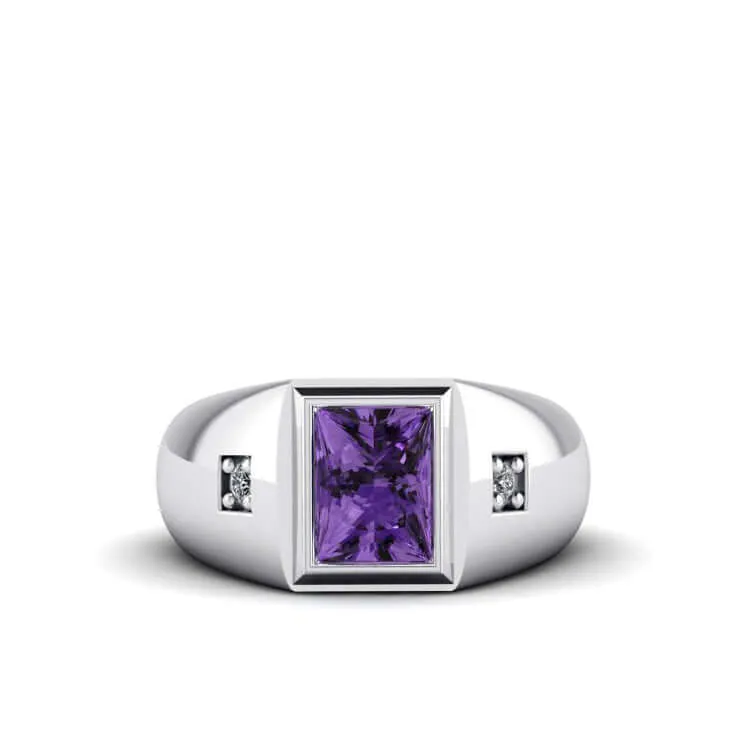 Men's Statement Ring Natural Diamonds & Gemstone in Solid Silver
