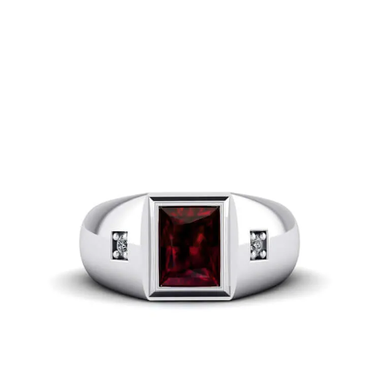 Men's Statement Ring Natural Diamonds & Gemstone in Solid Silver
