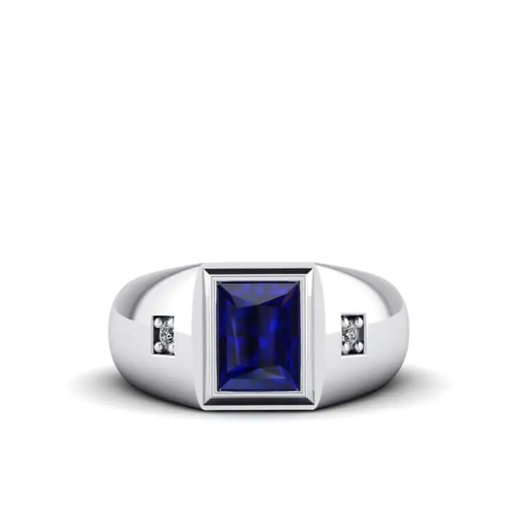 Men's Statement Ring Natural Diamonds & Gemstone in Solid Silver