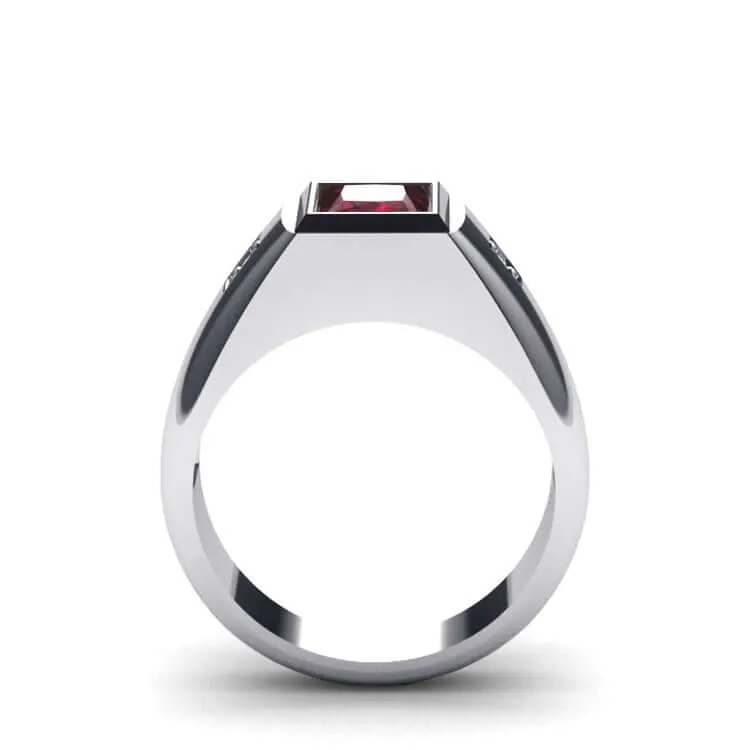 Men's Statement Ring Natural Diamonds & Gemstone in Solid Silver