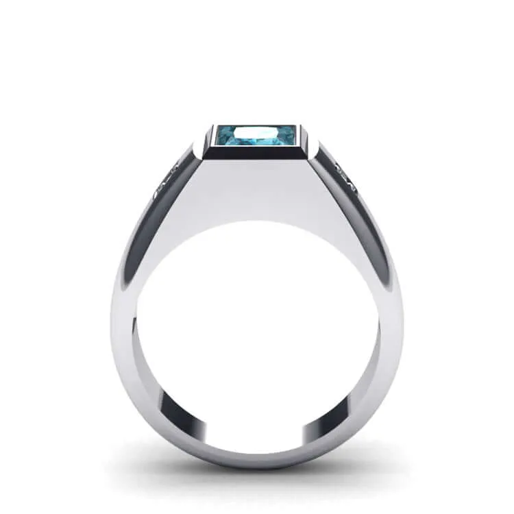 Men's Statement Ring Natural Diamonds & Gemstone in Solid Silver