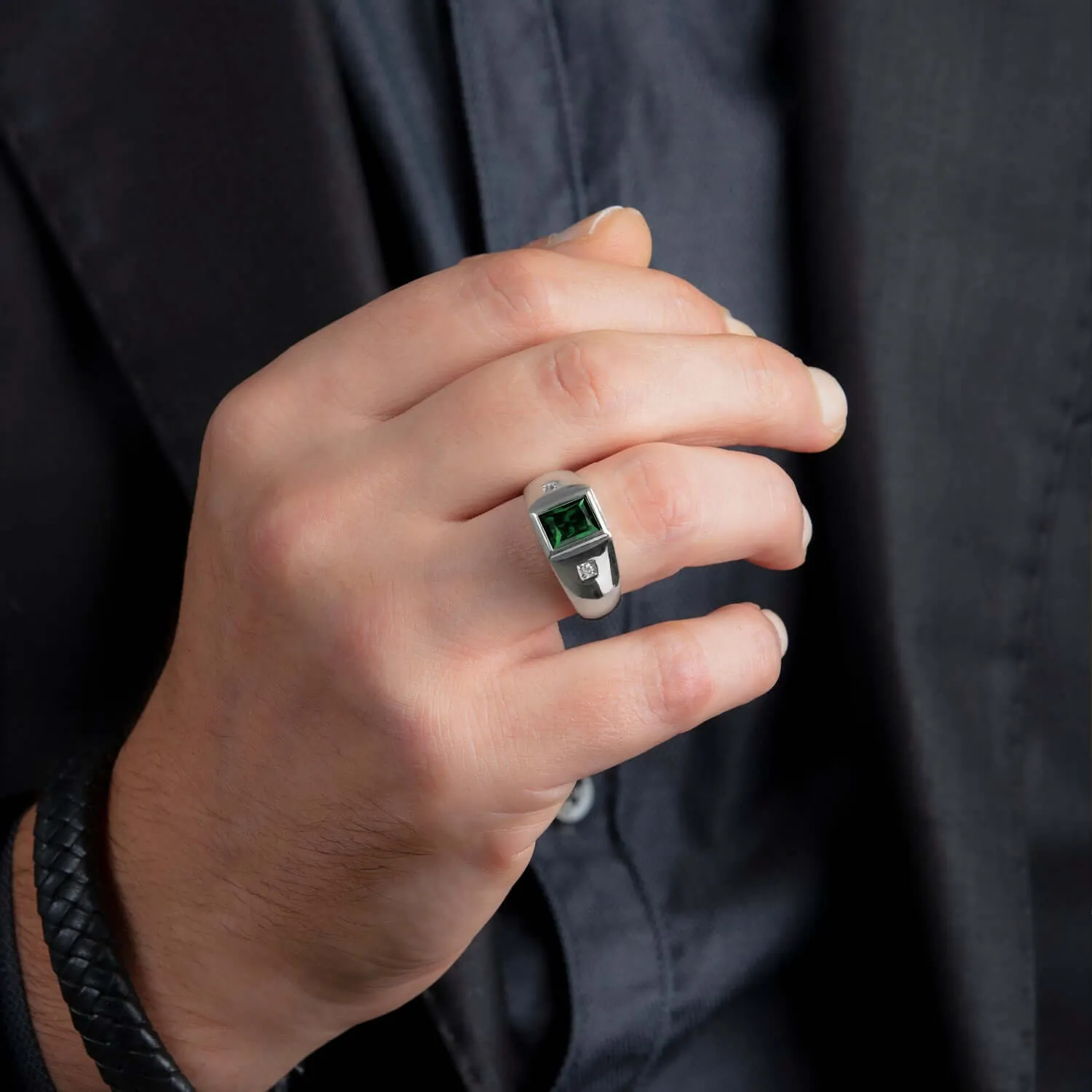 Men's Statement Ring Natural Diamonds & Gemstone in Solid Silver