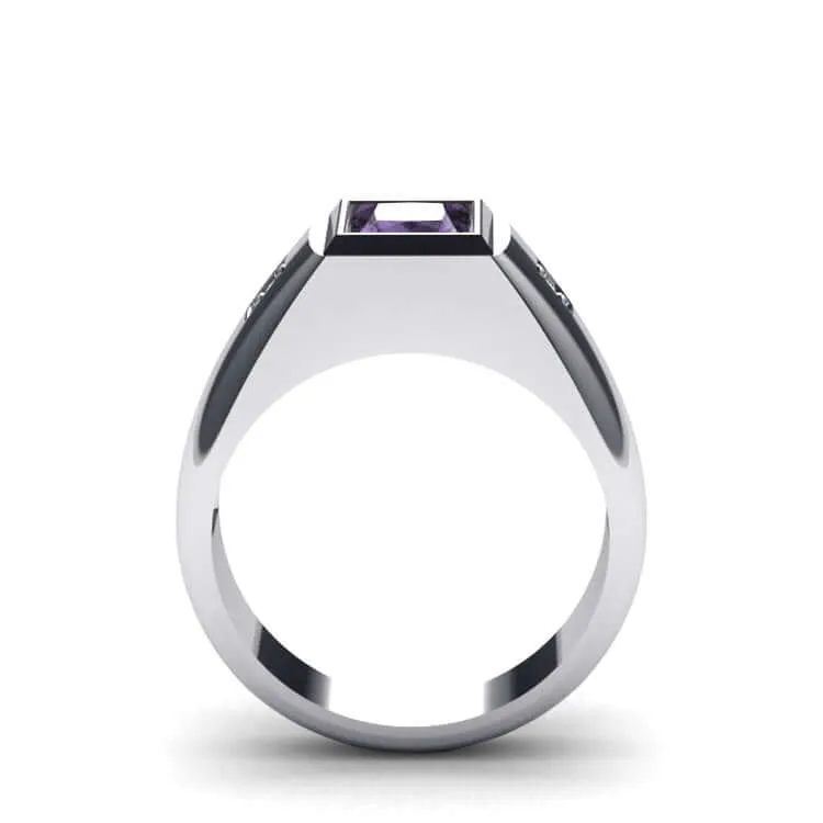 Men's Statement Ring Natural Diamonds & Gemstone in Solid Silver