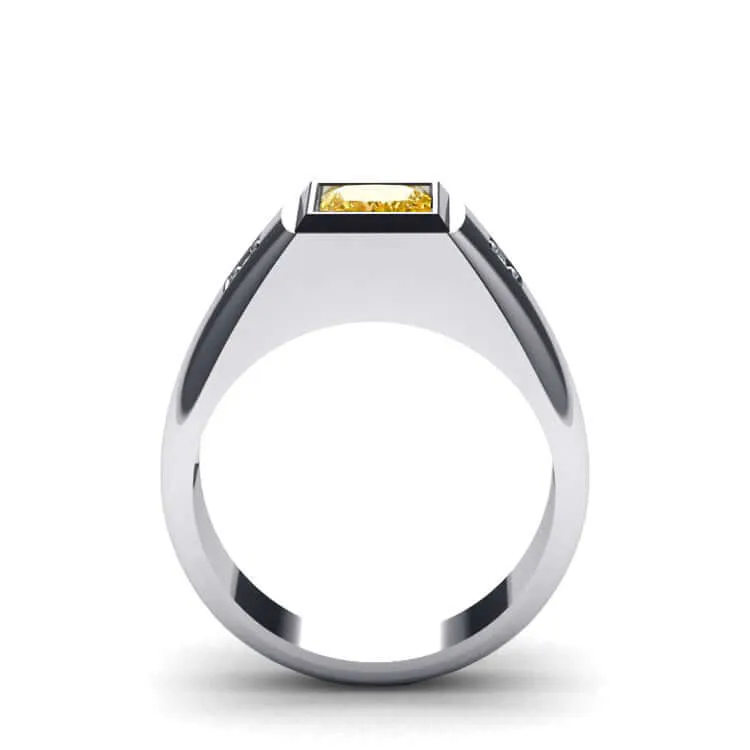 Men's Statement Ring Natural Diamonds & Gemstone in Solid Silver