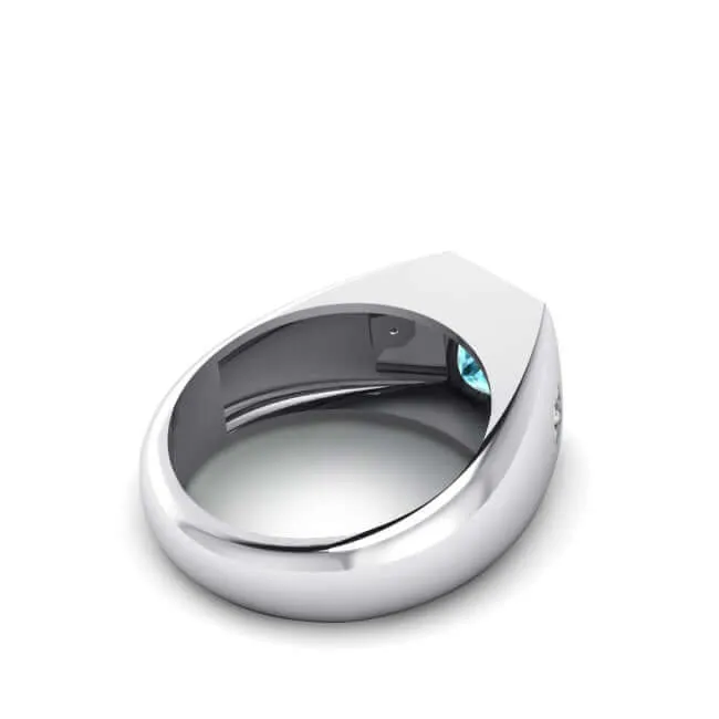 Men's Statement Ring Natural Diamonds & Gemstone in Solid Silver