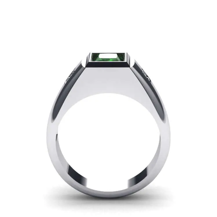 Men's Statement Ring Natural Diamonds & Gemstone in Solid Silver