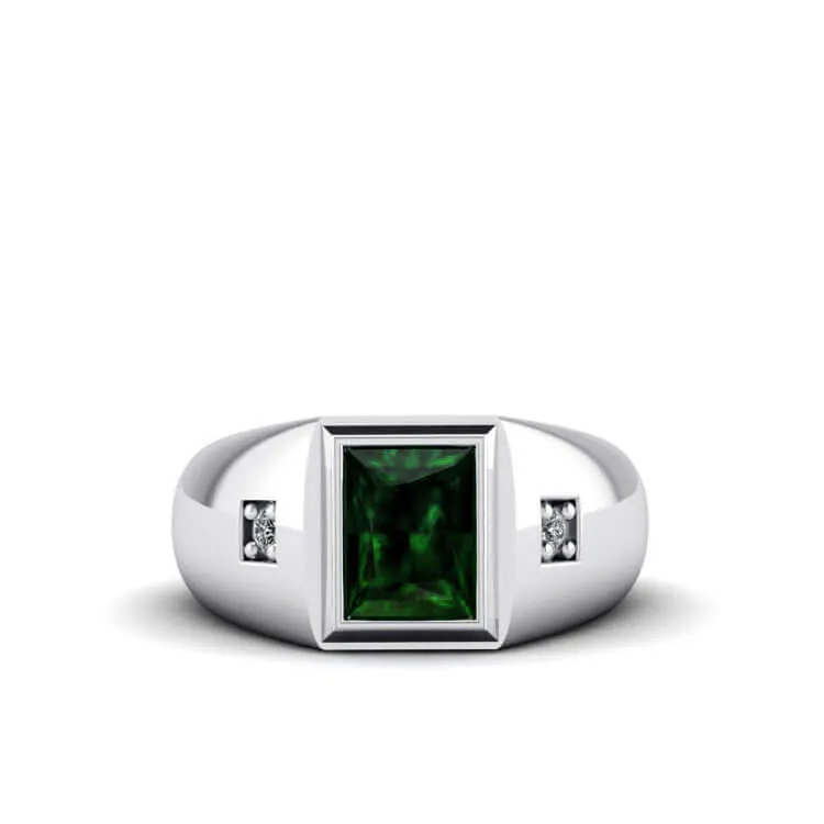 Men's Statement Ring Natural Diamonds & Gemstone in Solid Silver
