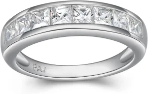 MORGAN & PAIGE .925 Sterling Silver Platinum or 18K Gold Plated Anniversary Wedding Rings for Women - Classic Channel-Set Princess Cut Cubic Zirconia Ring, Stackable Wedding Bands for Women Size 5-9