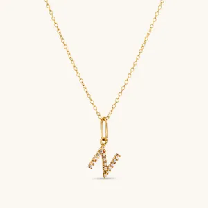 N Crystal Initial Necklace in Gold