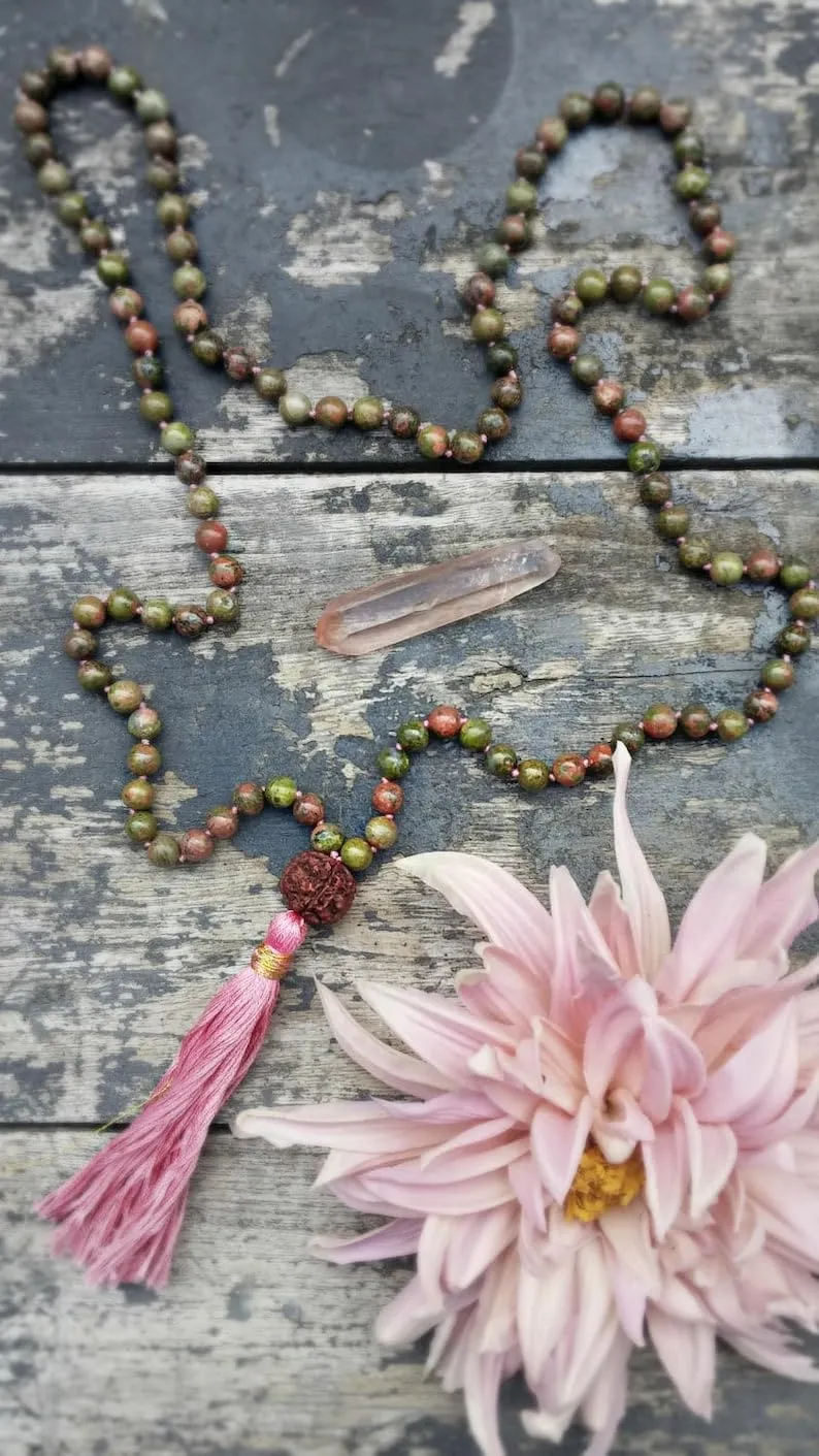 Natural unakite 6mm 108 Mala Beads, Spiritual, Meditation Beads, Reiki, Japa Mala, Buddhist Prayer Beads, Yoga Bracelet, healing beads LKMALA-RRGU-3899
