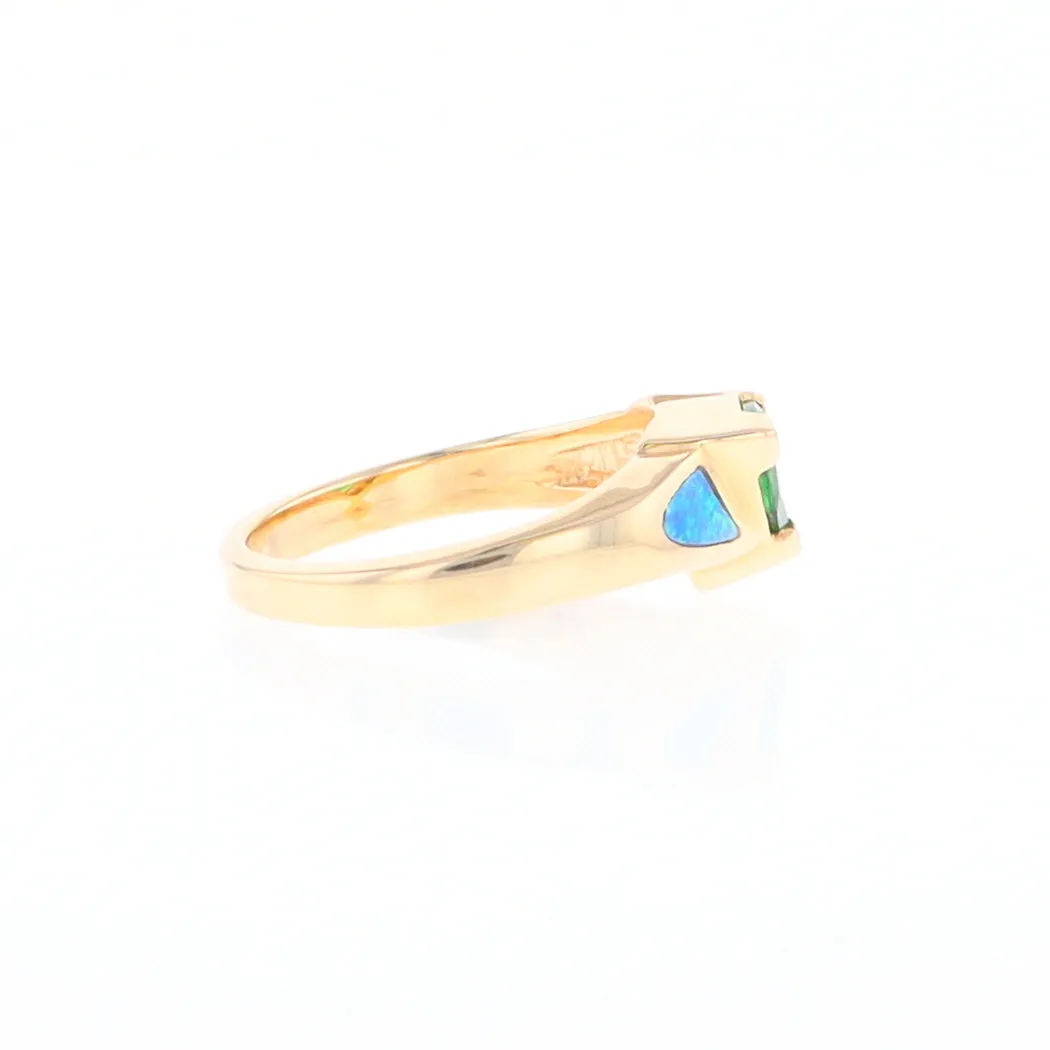 Opal Rings 2 Section Inlaid Design with Trillion Tsavorite Center