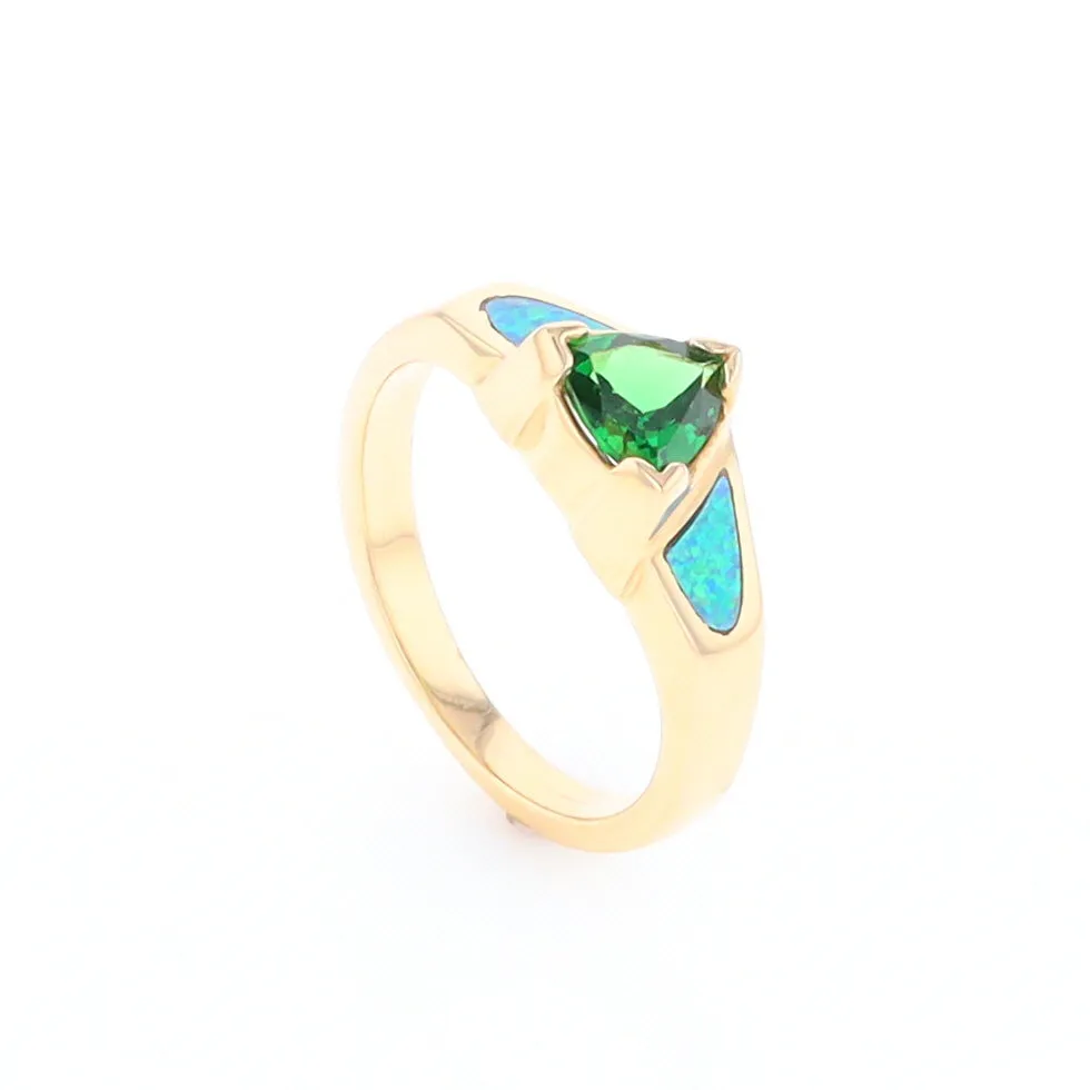 Opal Rings 2 Section Inlaid Design with Trillion Tsavorite Center