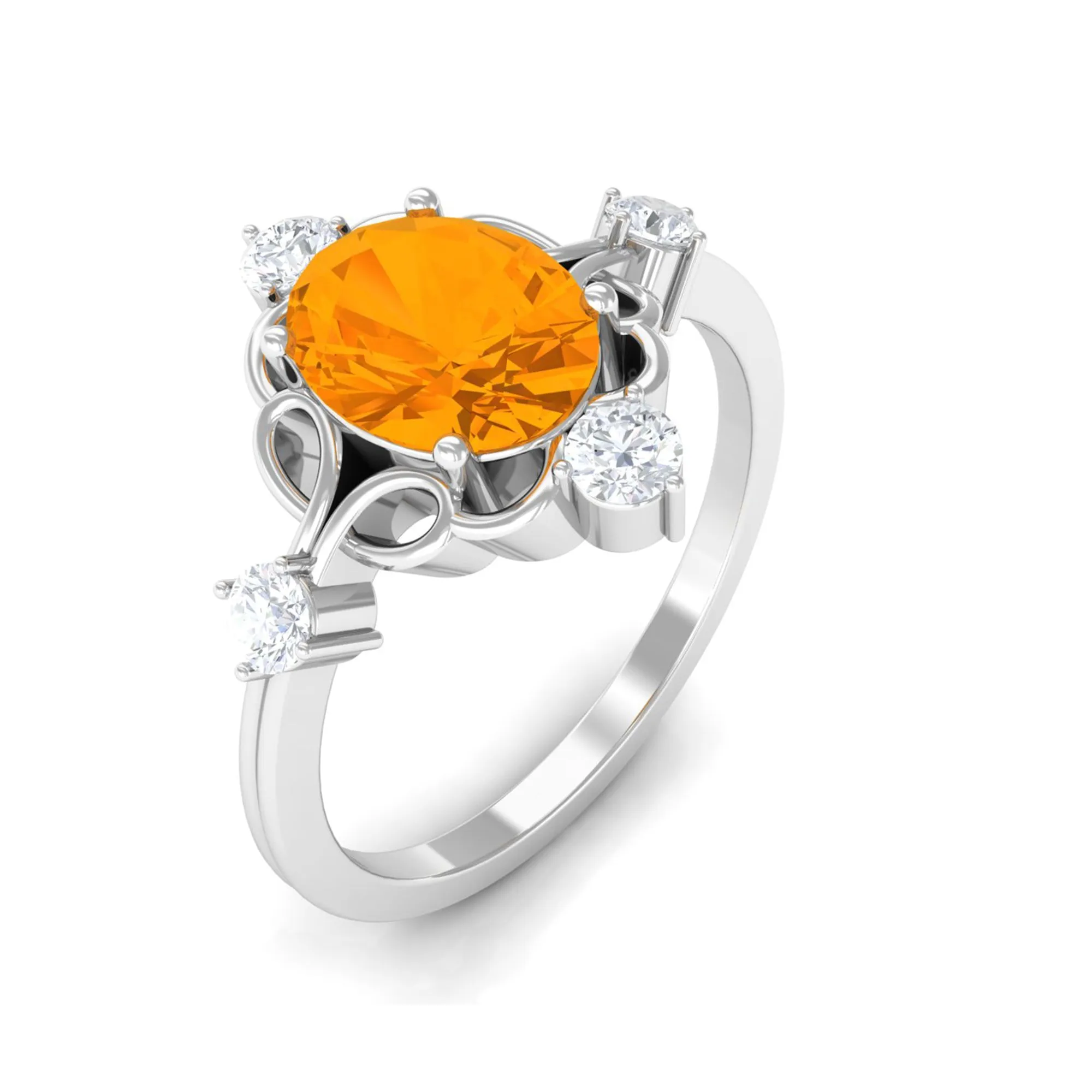 Oval Fire Opal Cocktail Ring with Diamond