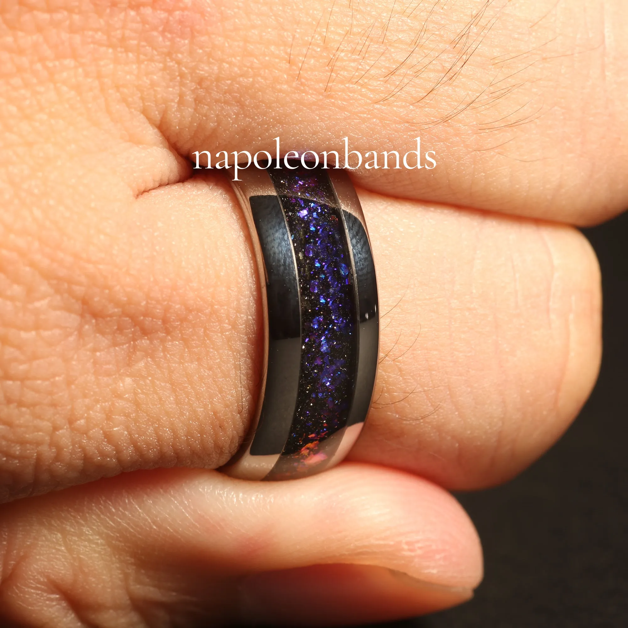 "Antennae Galaxies" Sandstone Dome Polish Silver Tungsten Carbide Ring
