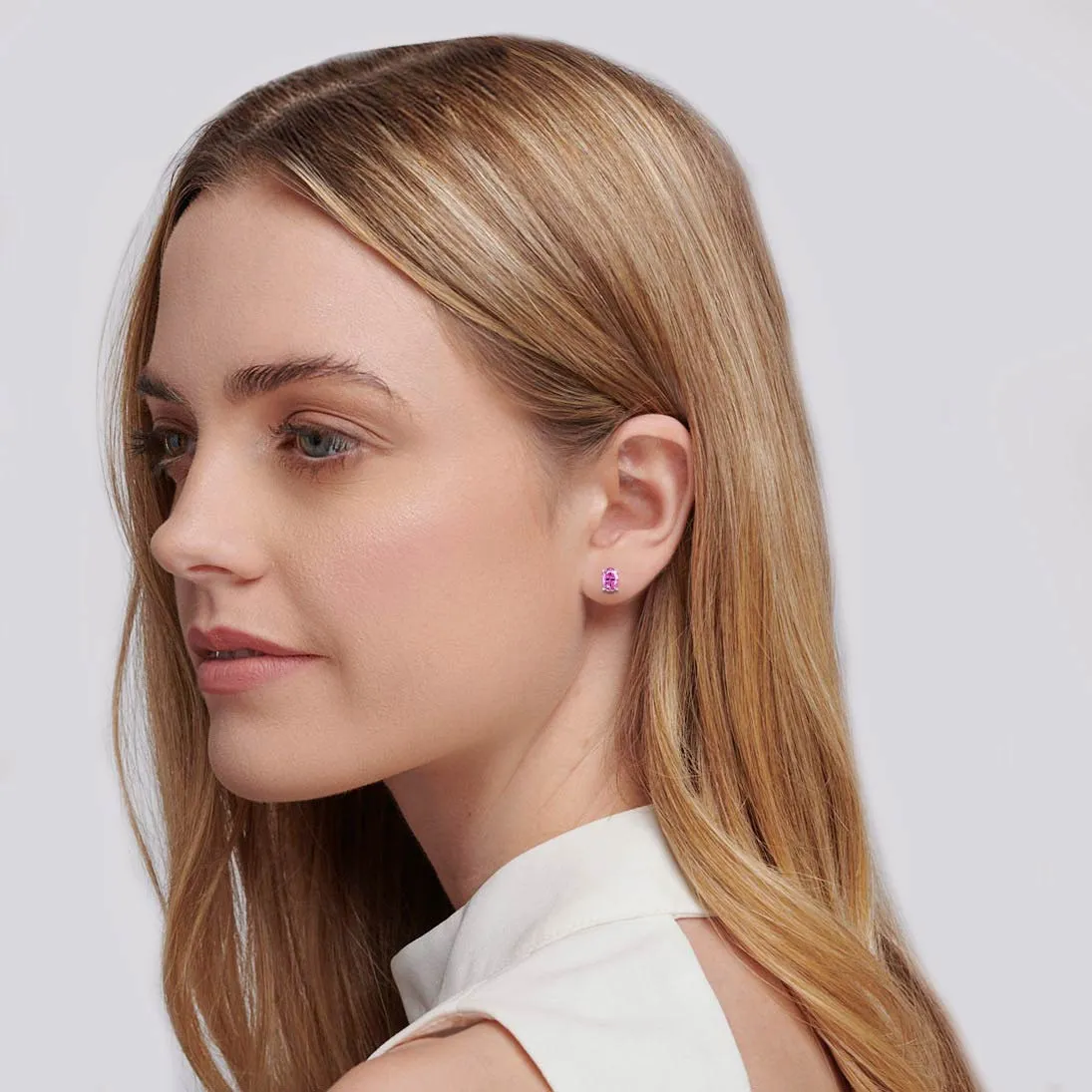 SAVANNAH - Oval Pink Sapphire 950 Platinum Stud Earrings