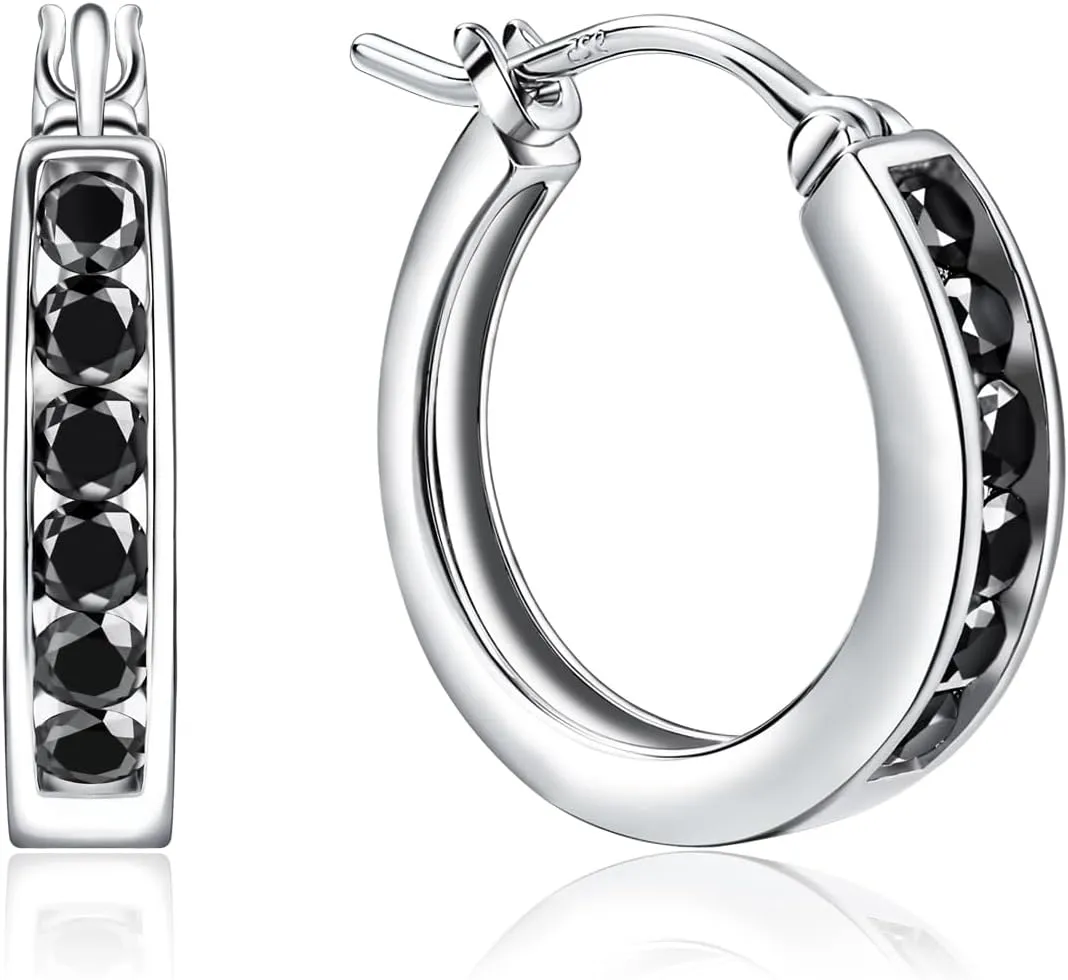 Small Hoop Earrings for Women Hypoallergenic 925 Sterling Silver 18mm Gemstone Huggie Hoop Earrings Annivesary Wedding Jewelry Birthstone Huggy Earrings