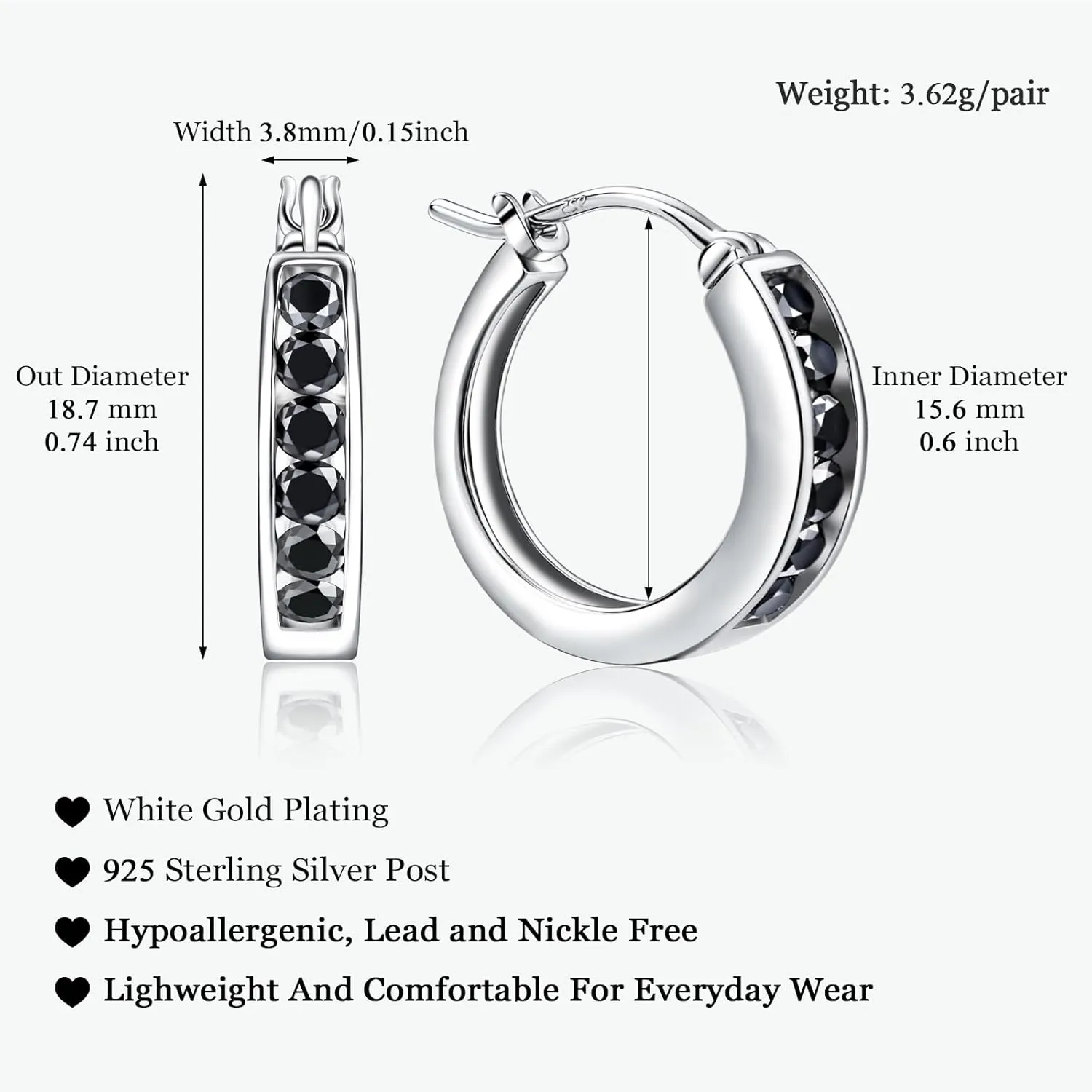 Small Hoop Earrings for Women Hypoallergenic 925 Sterling Silver 18mm Gemstone Huggie Hoop Earrings Annivesary Wedding Jewelry Birthstone Huggy Earrings