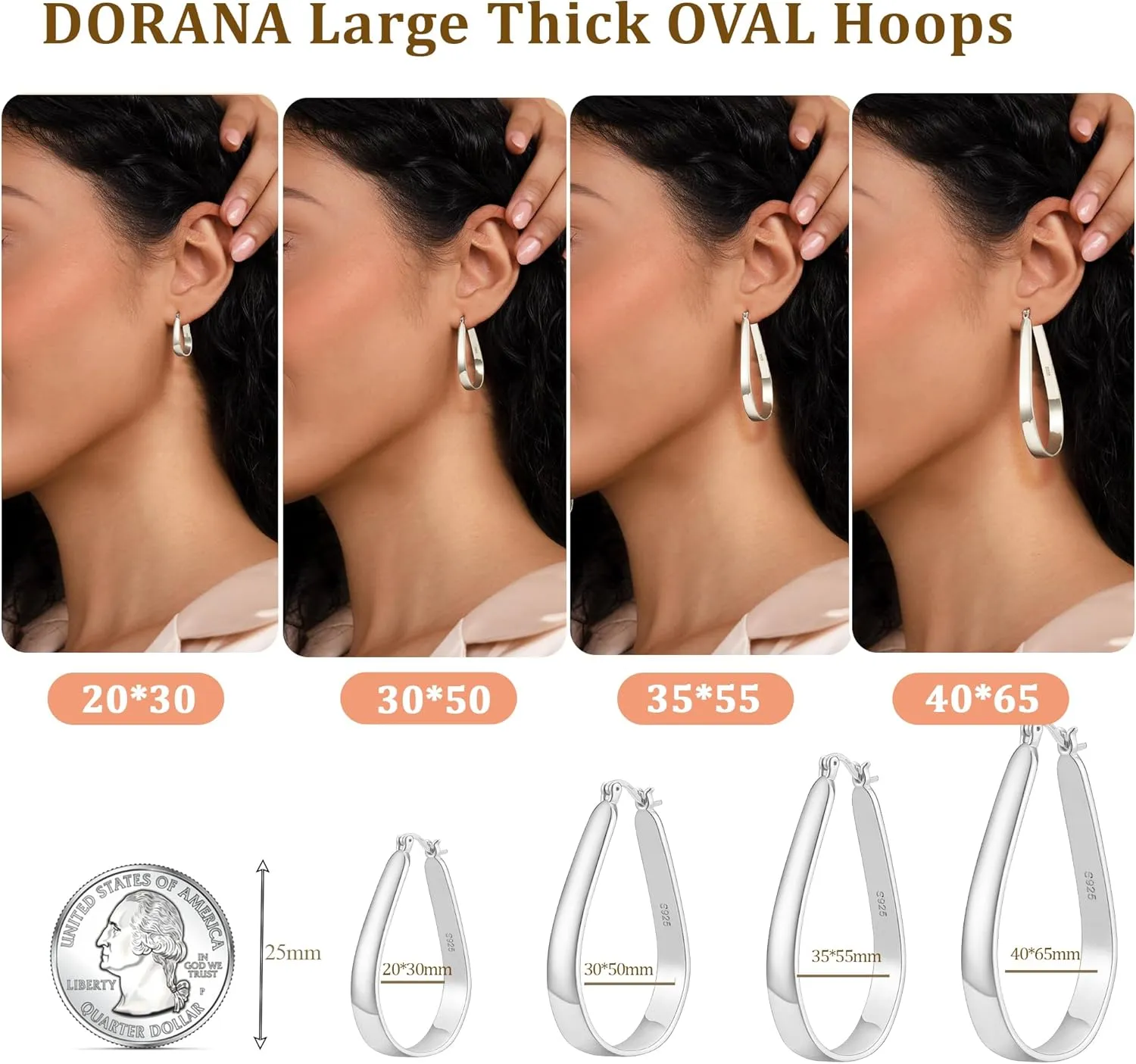 Sterling Silver Hoop Earrings for Women Large Oval Hoop Earrings Lightweight Big Gold Hoops Earrings Hypoallergenic 14K Gold Plated Hoops Earrings Non Tarnish Jewelry Gifts 20/30/40mm