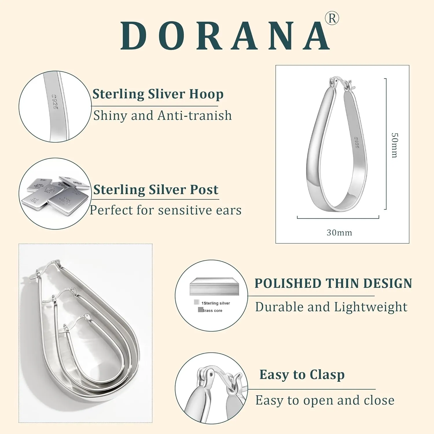 Sterling Silver Hoop Earrings for Women Large Oval Hoop Earrings Lightweight Big Gold Hoops Earrings Hypoallergenic 14K Gold Plated Hoops Earrings Non Tarnish Jewelry Gifts 20/30/40mm