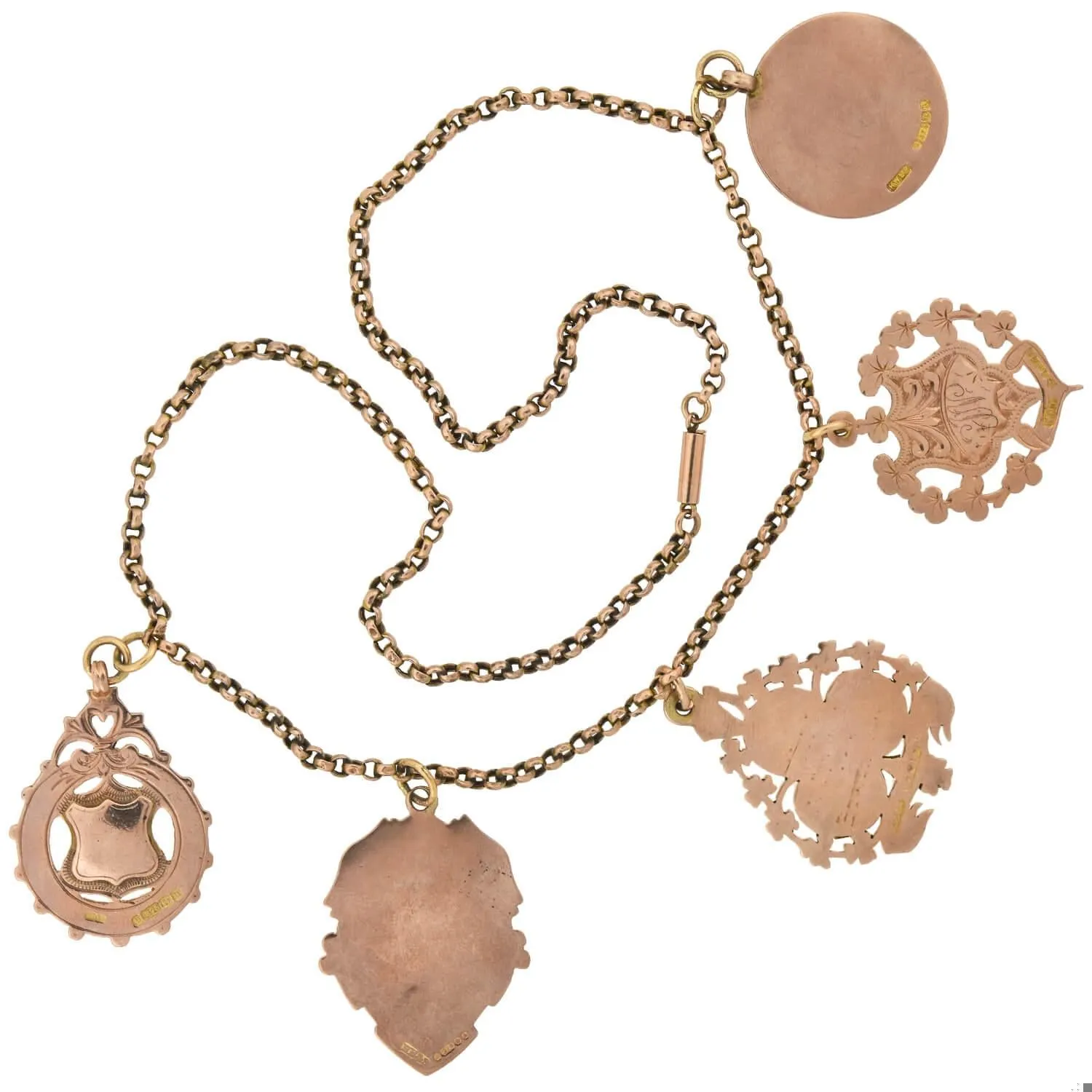 Victorian English 9kt Rose Gold Multi-Medallion Pendant Necklace