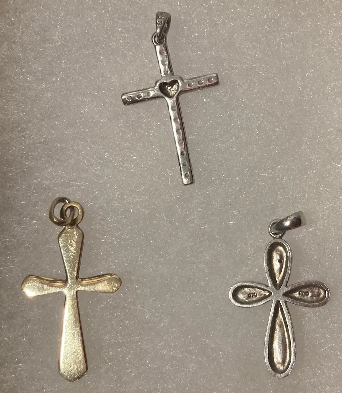 Vintage Lot of 3 Sterling Silver Pendants, Charms, Crosses, Crucifix, Nice Designs, Quality, Jewelry, 0722, Accessory, 925, Clothing