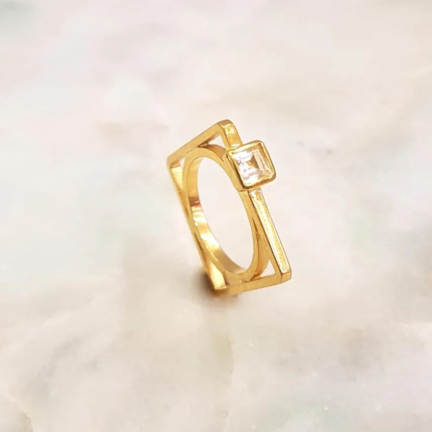 White Topaz Minette Cube Ring