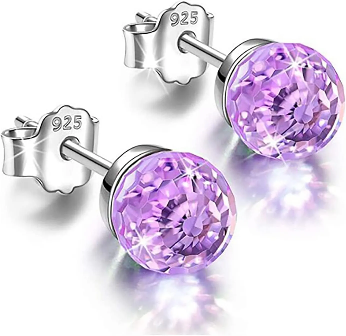 Women Colourful Zircon Stud Earrings Imitation Diamond Earrings Dainty Anniversary Birthday Jewelry Gift (Purple, One Size)
