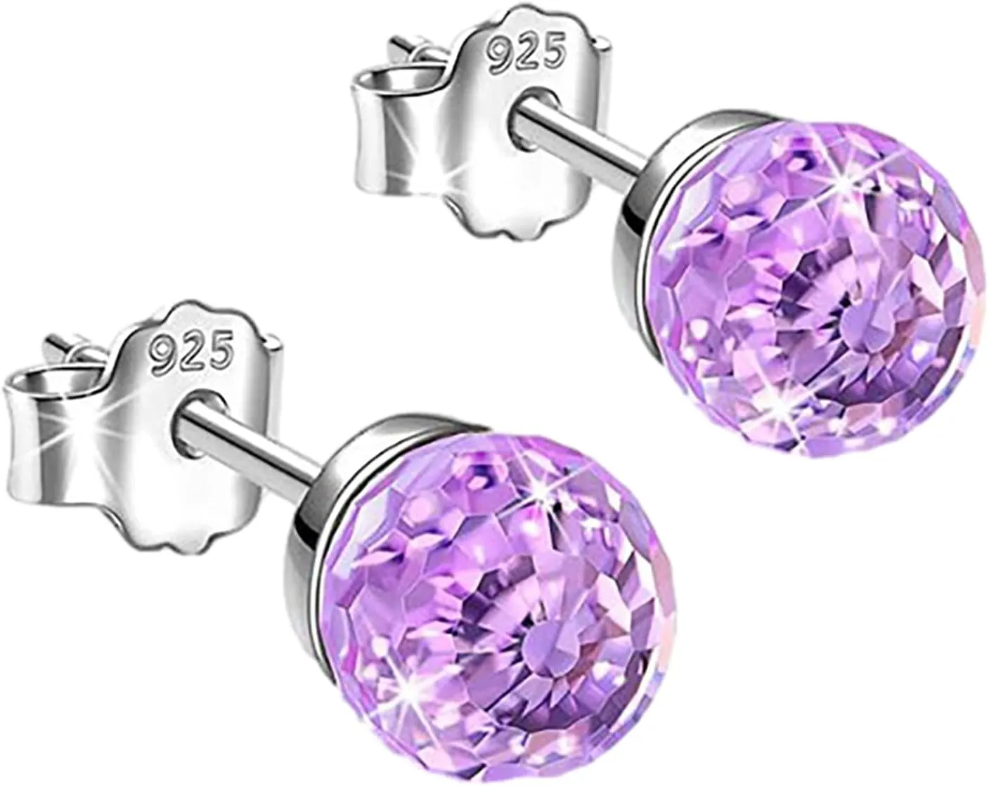 Women Colourful Zircon Stud Earrings Imitation Diamond Earrings Dainty Anniversary Birthday Jewelry Gift (Purple, One Size)